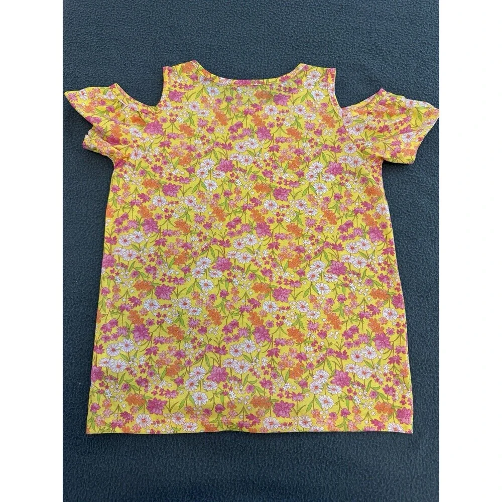 The Children's Place Girls 10-12 Yellow/Pink Floral Cold Shoulder Bow Tee Top